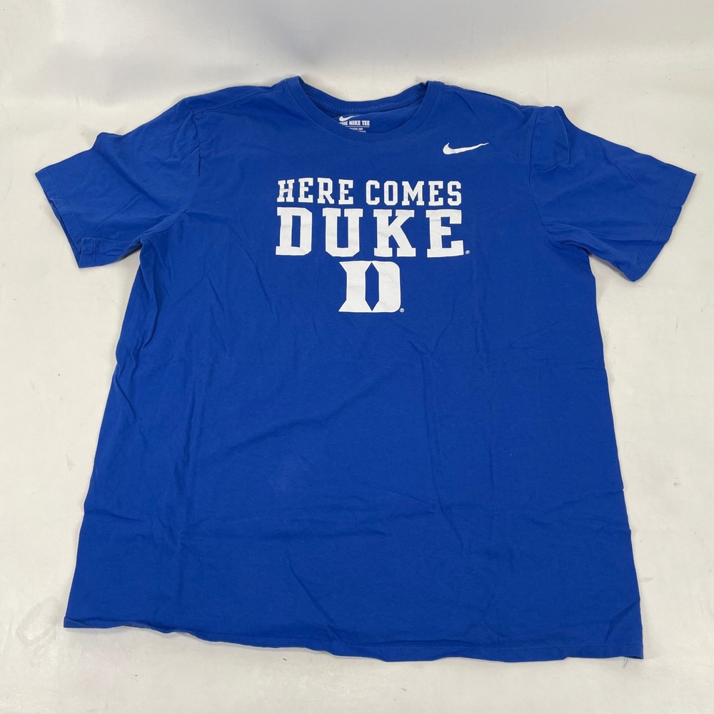 Nike Duke Blue Devils Mens XL Blue Graphic TShirt Here Comes Duke D Athletic Cut
